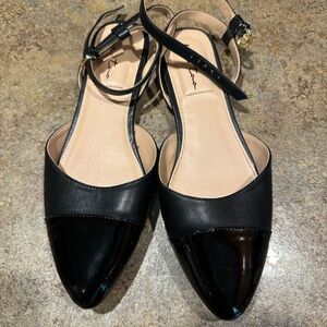 Me Too Black Pointed-Toe Flats with Ankle Straps